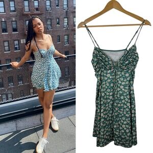 Urban Outfitters Dasha Floral Skater Dress Sz M Y2K 90's Ruched Tie Front Casual